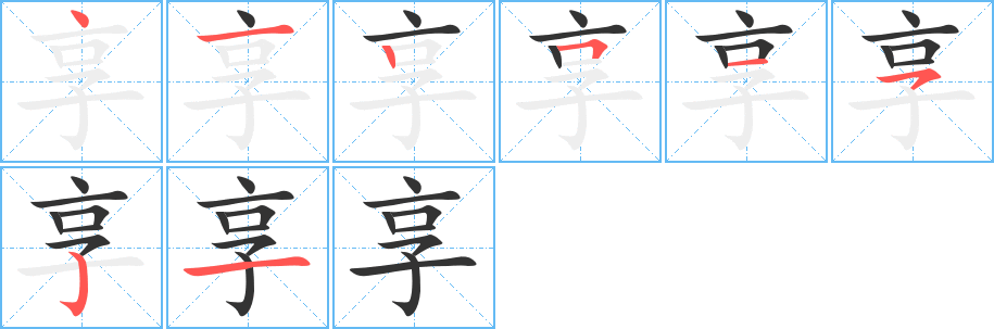 享字的笔顺笔画分步演示