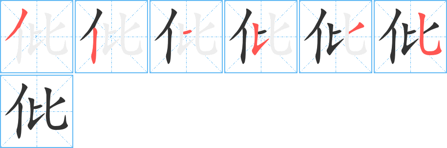 仳字的笔顺笔画分步演示