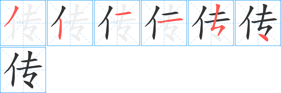 传字的笔顺笔画分步演示