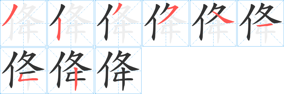 佭字的笔顺笔画分步演示