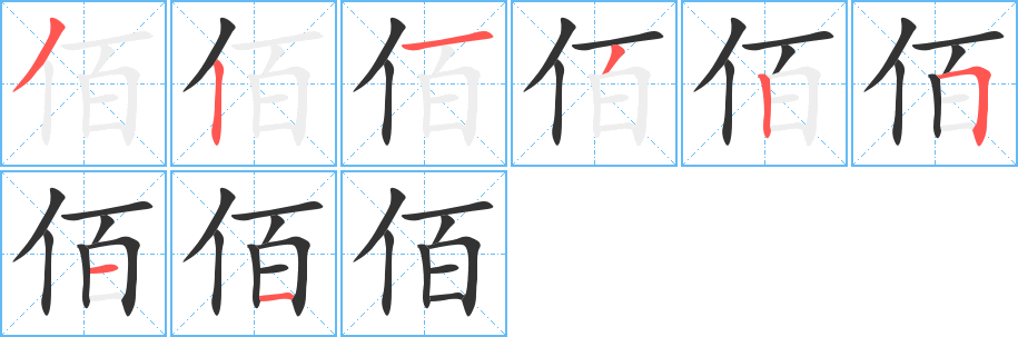 佰字的笔顺笔画分步演示