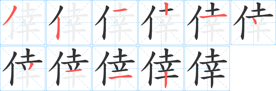 倖字的笔顺笔画分步演示