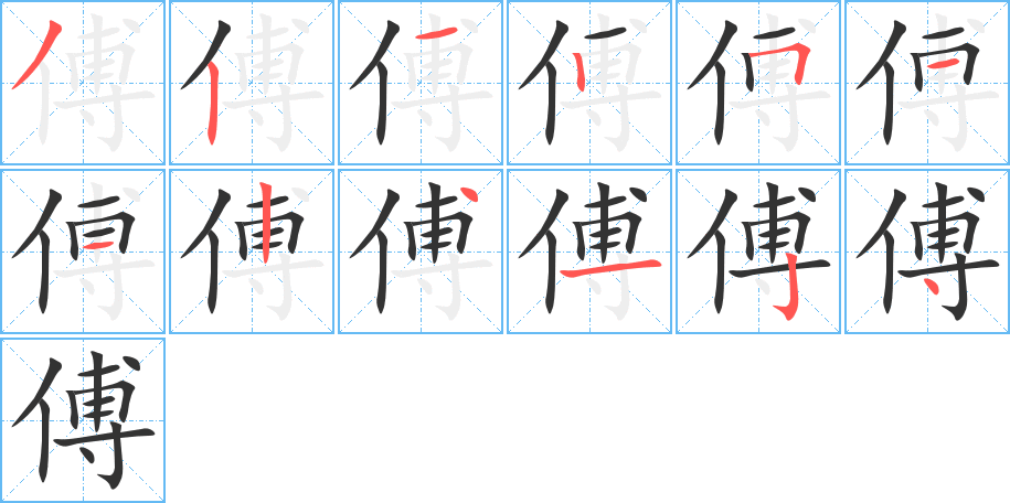 傅字的笔顺笔画分步演示
