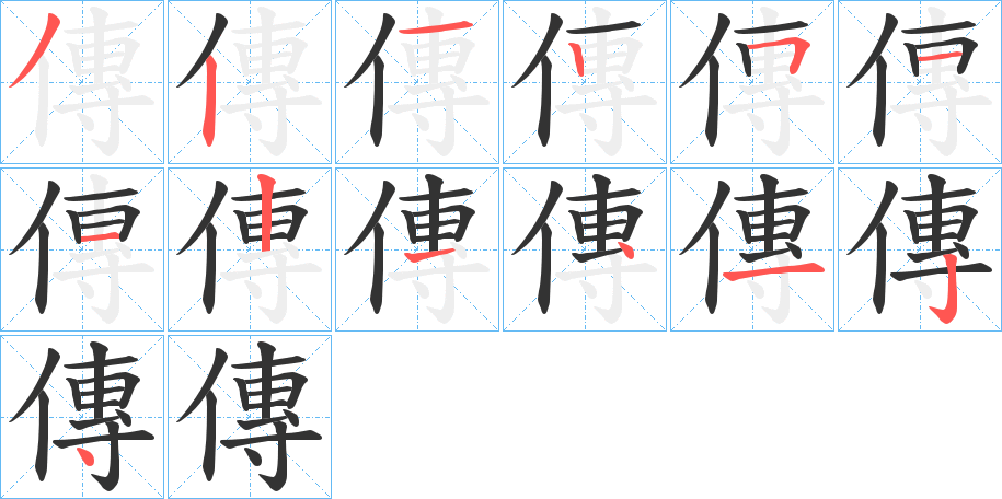 傳字的笔顺笔画分步演示