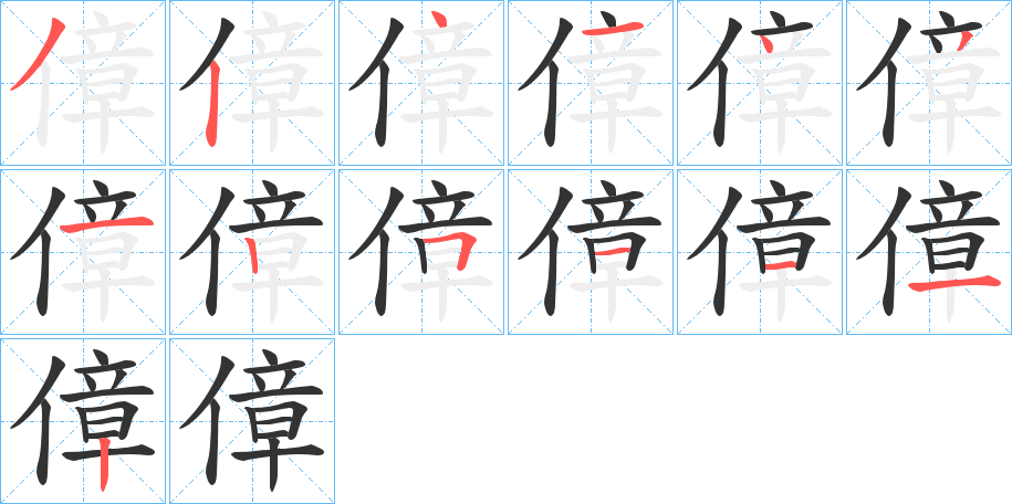 傽字的笔顺笔画分步演示