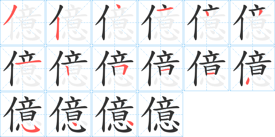 億字的笔顺笔画分步演示