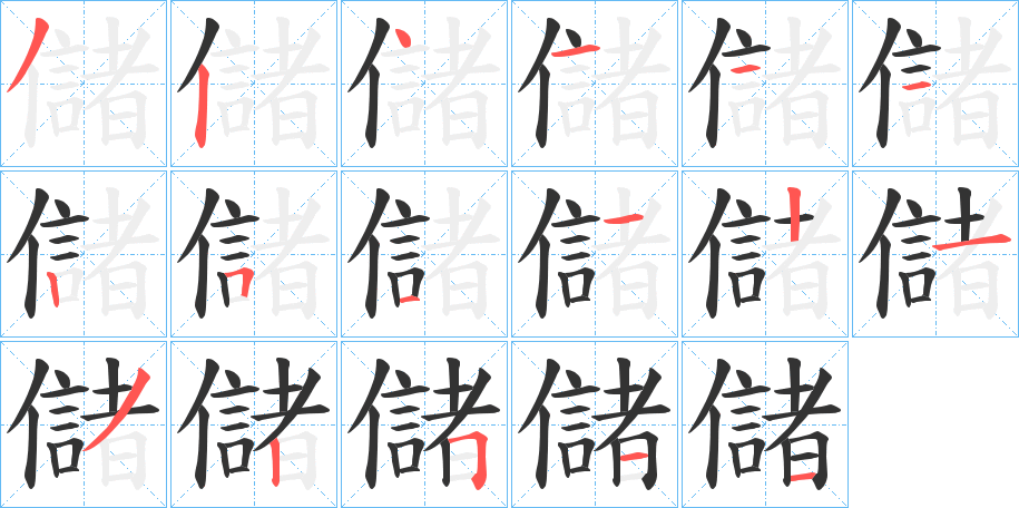 儲字的笔顺笔画分步演示