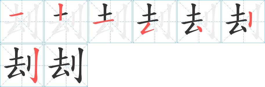 刦字的笔顺笔画分步演示