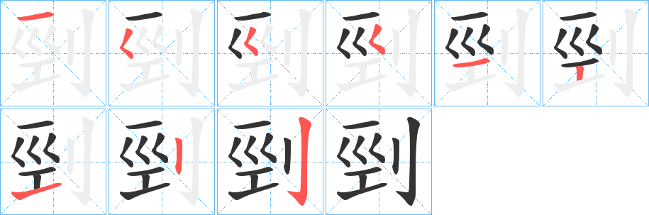 剄字的笔顺笔画分步演示