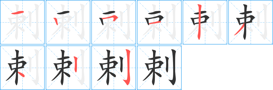 剌字的笔顺笔画分步演示