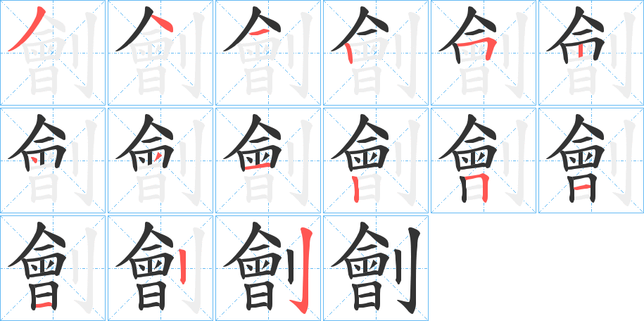 劊字的笔顺笔画分步演示