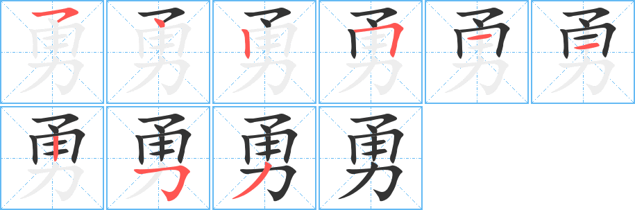 勇字的笔顺笔画分步演示