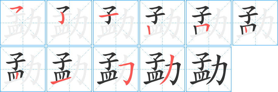 勐字的笔顺笔画分步演示