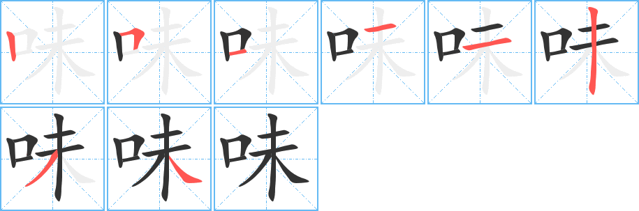 味字的笔顺笔画分步演示