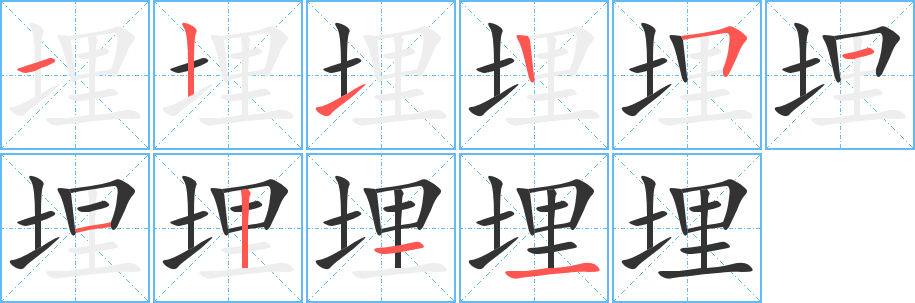 埋字的笔顺笔画分步演示