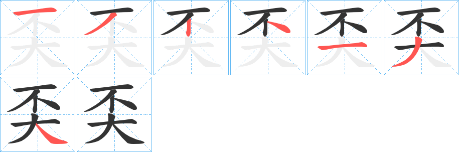 奀字的笔顺笔画分步演示