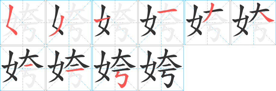 姱字的笔顺笔画分步演示