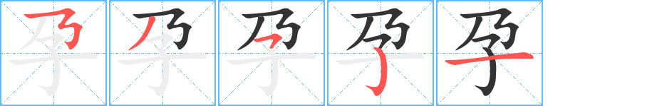 孕字的笔顺笔画分步演示
