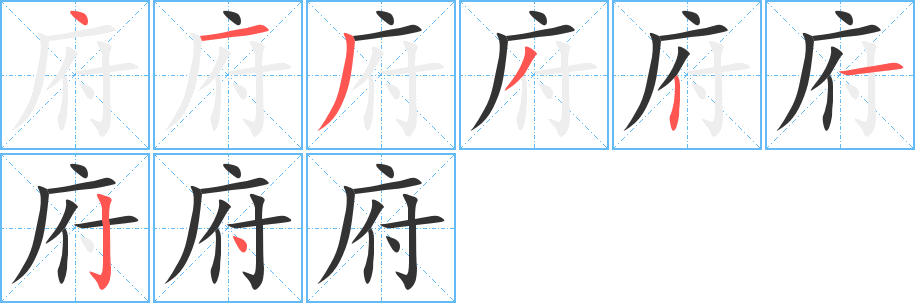 府字的笔顺笔画分步演示