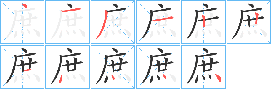 庶字的笔顺笔画分步演示