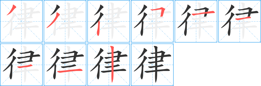律字的笔顺笔画分步演示