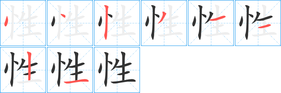 性字的笔顺笔画分步演示