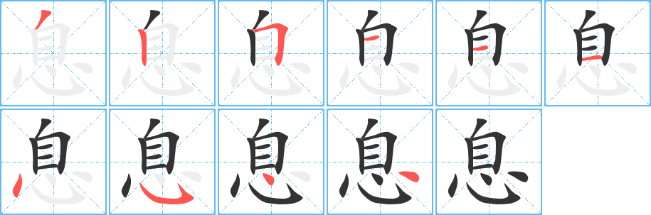 息字的笔顺笔画分步演示