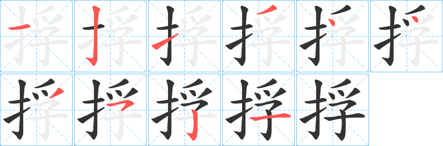 捊字的笔顺笔画分步演示