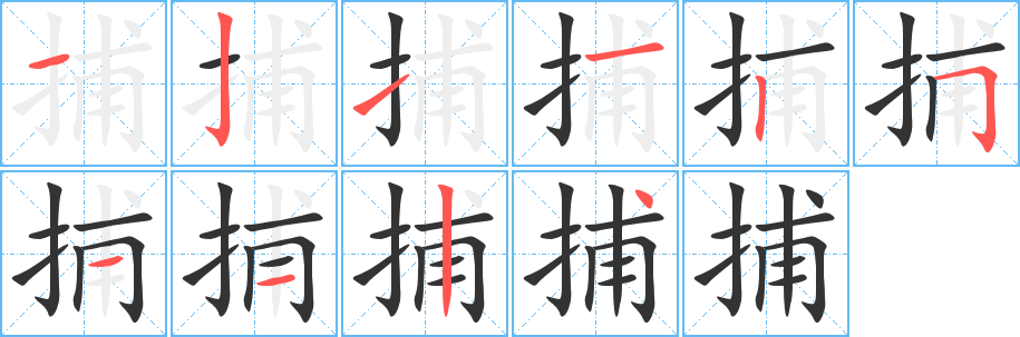 捕字的笔顺笔画分步演示
