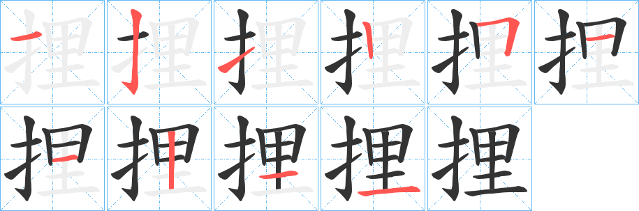 捚字的笔顺笔画分步演示