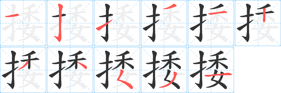捼字的笔顺笔画分步演示