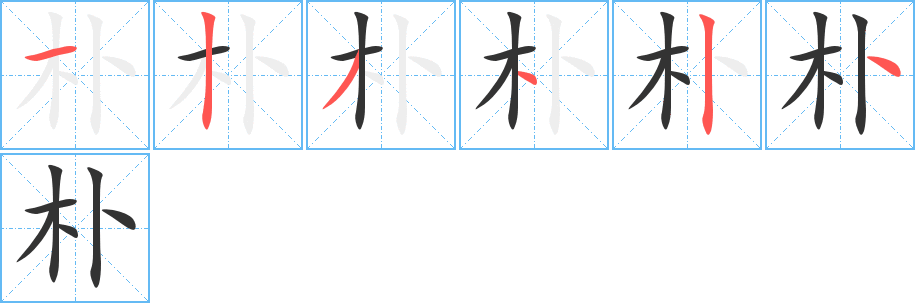 朴字的笔顺笔画分步演示