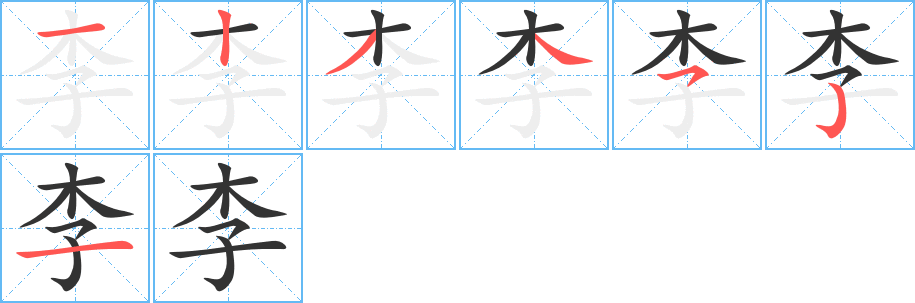 李字的笔顺笔画分步演示