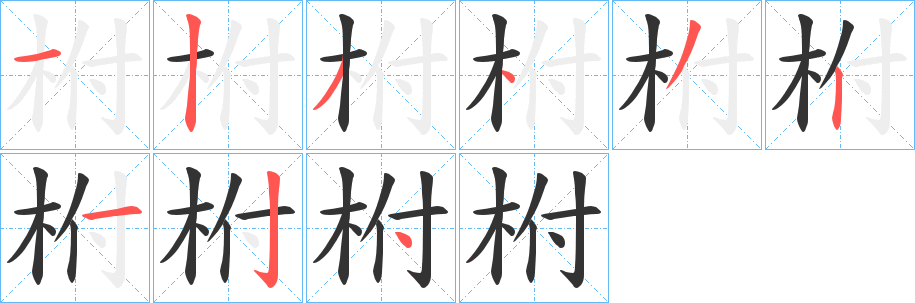 柎字的笔顺笔画分步演示
