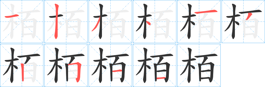 栢字的笔顺笔画分步演示