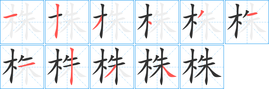 株字的笔顺笔画分步演示