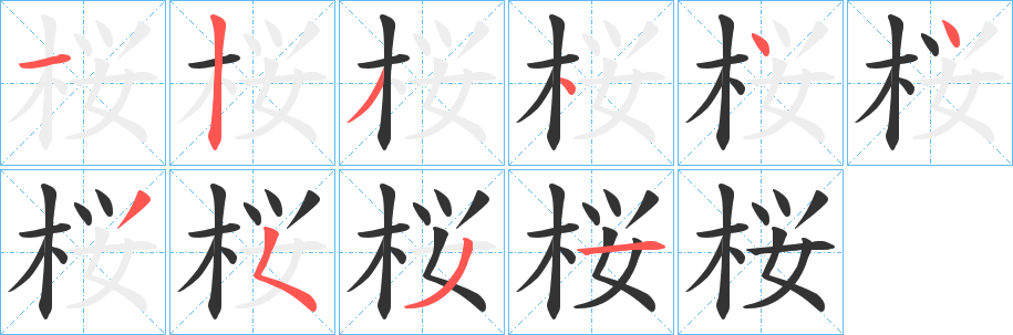 桜字的笔顺笔画分步演示