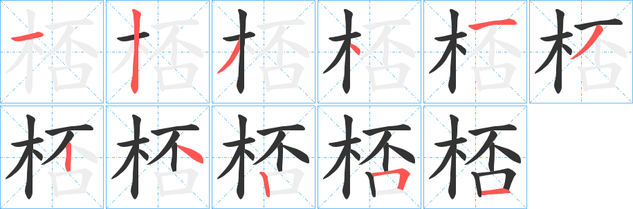 桮字的笔顺笔画分步演示