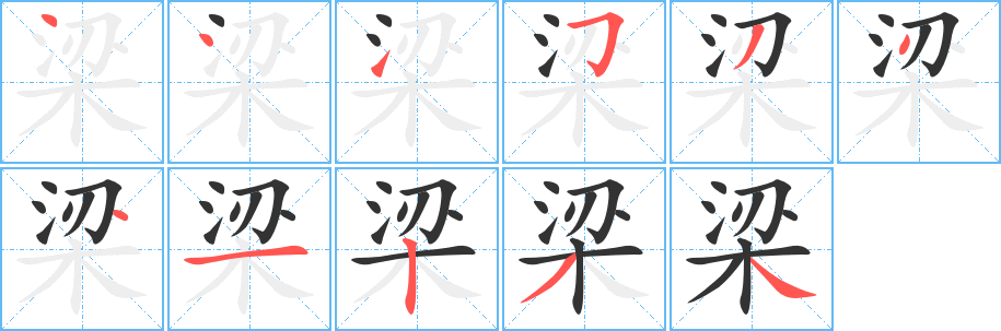 梁字的笔顺笔画分步演示