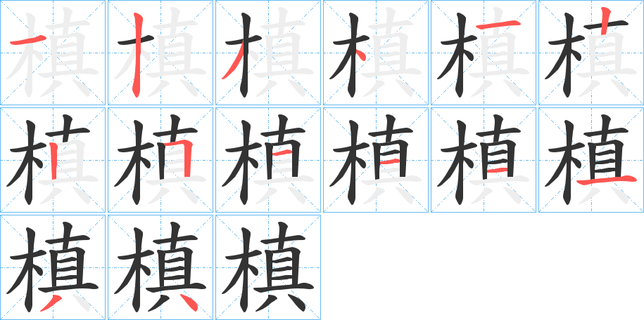 槙字的笔顺笔画分步演示