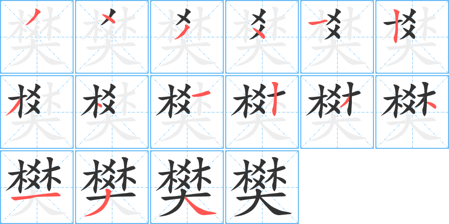 樊字的笔顺笔画分步演示