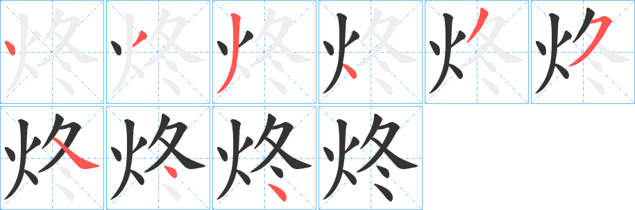 炵字的笔顺笔画分步演示