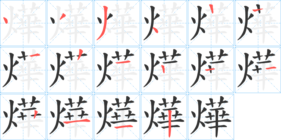 燁字的笔顺笔画分步演示