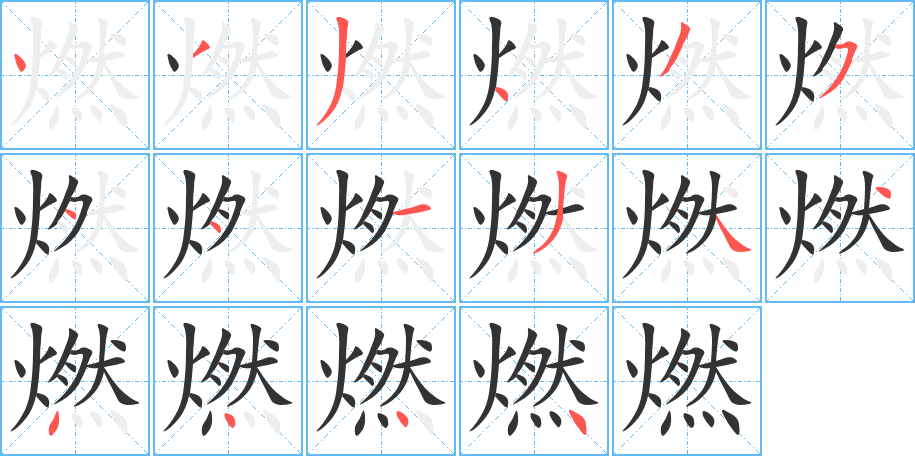 燃字的笔顺笔画分步演示