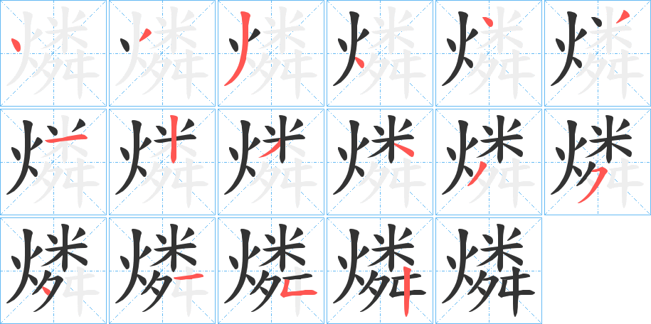 燐字的笔顺笔画分步演示