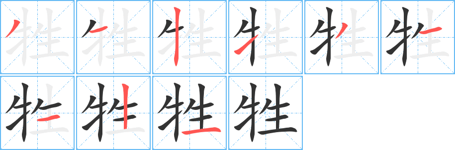 牲字的笔顺笔画分步演示