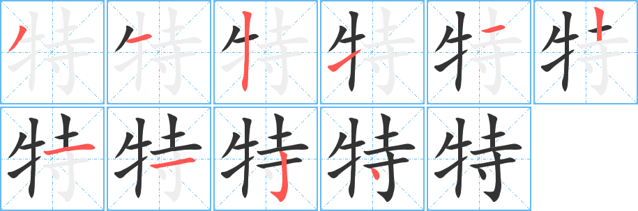 特字的笔顺笔画分步演示
