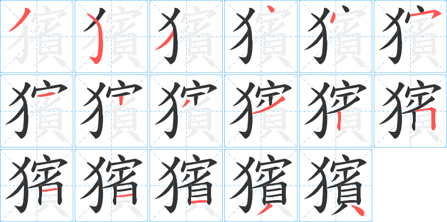 獱字的笔顺笔画分步演示