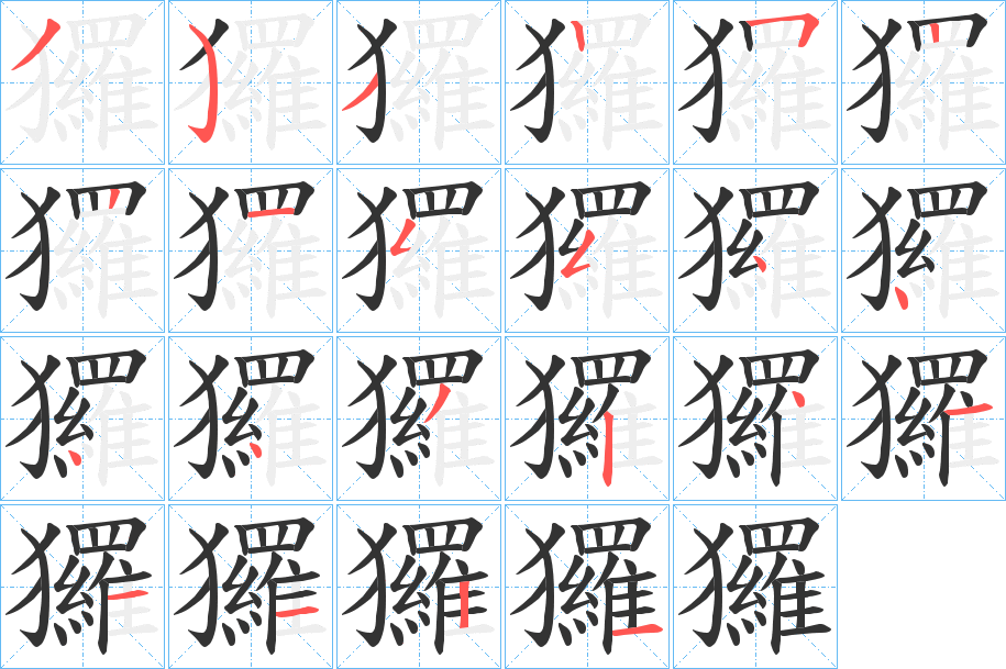 玀字的笔顺笔画分步演示