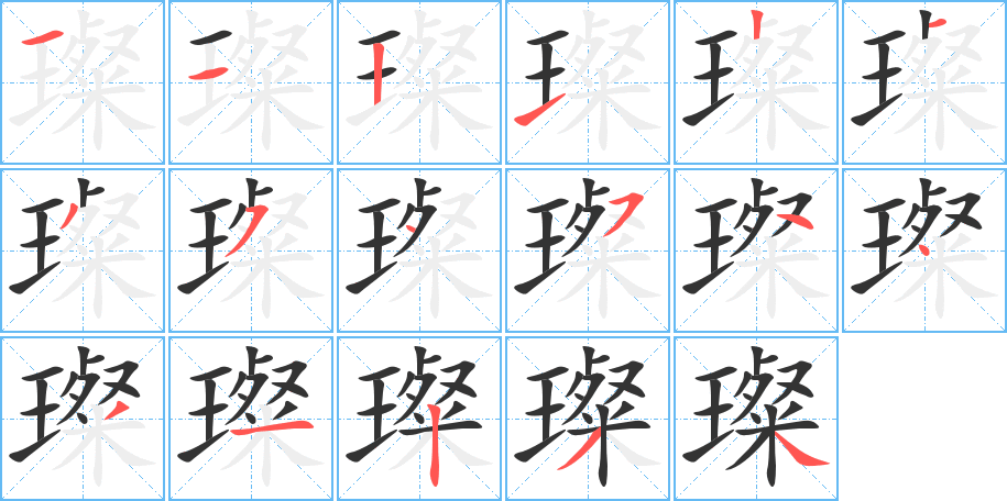 璨字的笔顺笔画分步演示